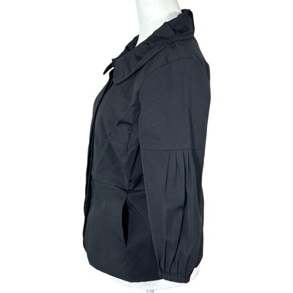 Axcess Womens Jacket Size 4 Black Ruffled Collar Button Up Pleated Detail - Picture 2 of 9